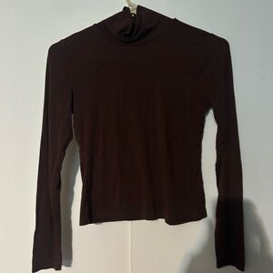 Elegant Brown Long Sleeve Turtleneck Top